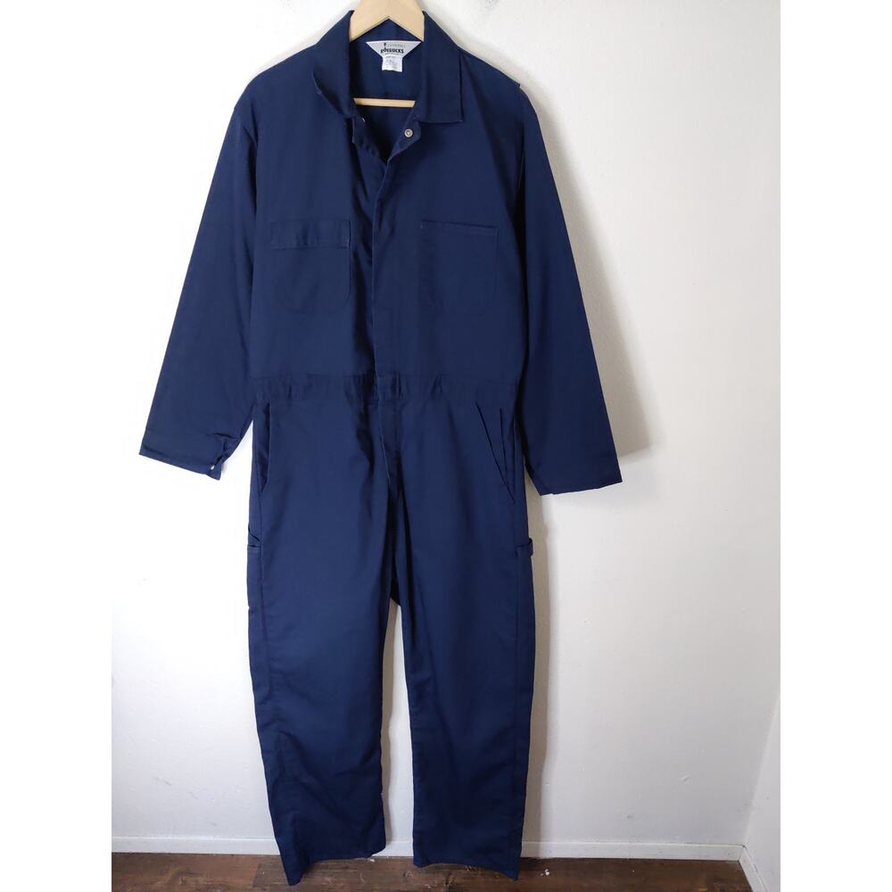 VINTAGE Sears Coverall Roebucks Navy Blue Long Sleeve Zip Button Coveralls 44T